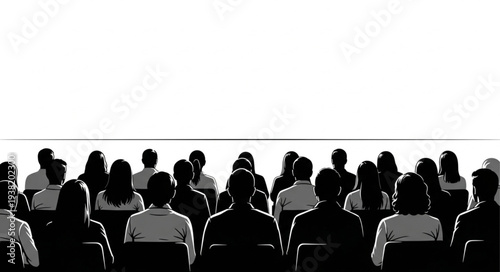 Silhouetted Crowd of People Facing Away.