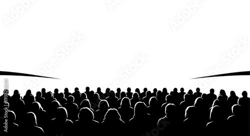 Silhouetted Crowd of People Facing Away.