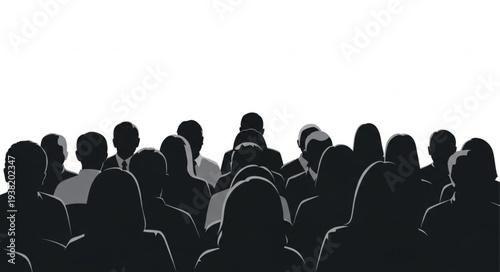 Silhouetted Crowd of People Gathering.