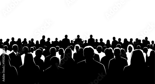 Silhouetted Crowd of People Gathering.