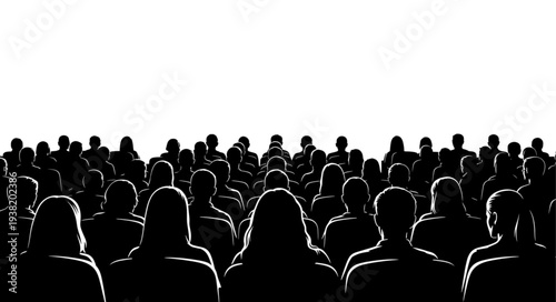 Silhouetted Crowd of People Gathering.