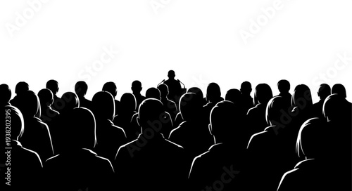 Silhouetted Crowd of People Gathering.