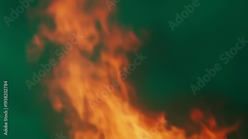 Fiery Flames Dance Against a Deep Green Background.