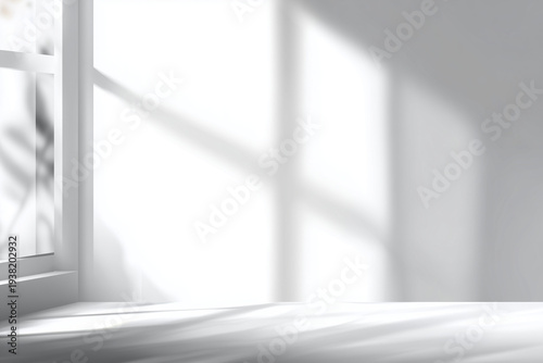 white window shadow overlay on a white background, blurred, minimalist, flat lay, banner.