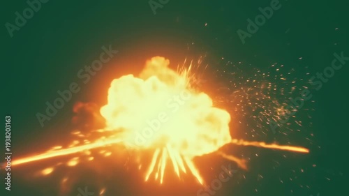Explosion of fire and sparks in the dark.