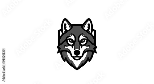 Black and White Wolf Head Illustration.