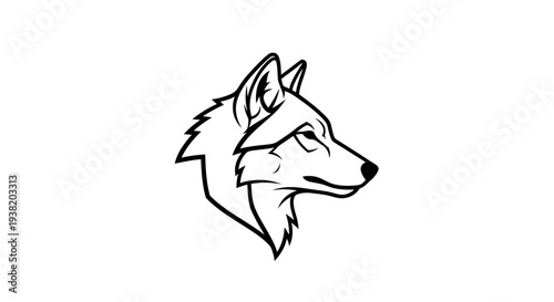 Black and White Wolf Head Illustration.