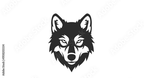 Black and White Wolf Head Illustration.