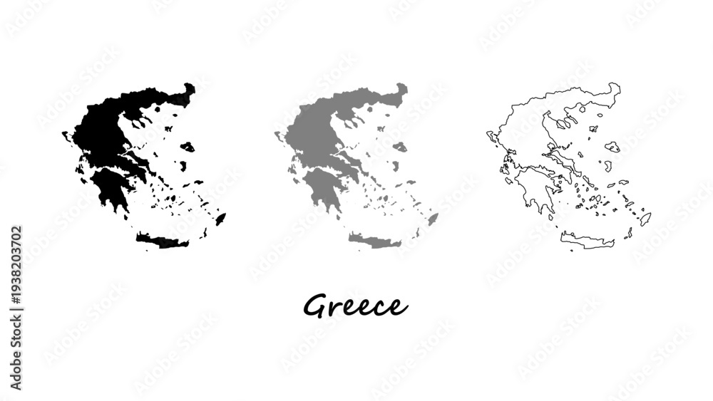 Fototapeta premium Greece map set. Set of Greece map vector on silhouette, gray, and outline. Map of Greece on white background
