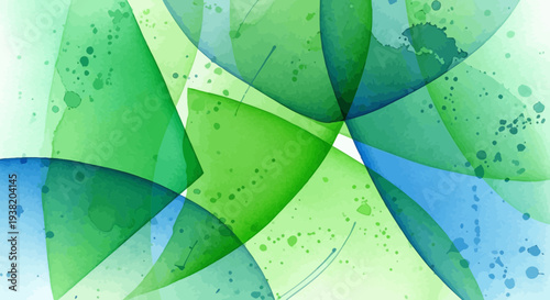 Abstract Green and Blue Overlapping Circles with Splatters - Organic Design