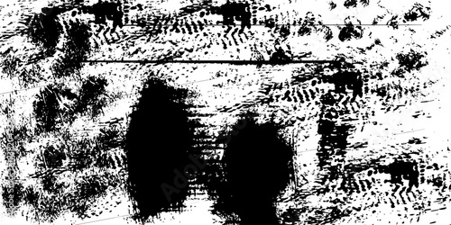 Abstract Black and White Grunge Texture with Tire Tracks and Distressed Background eps10