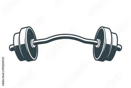 curved barbell weight or dumbbell gym bodybuilding or sport design, vector illustration for fitness equipment, strength training, and workout icons, decorative emblem for rank title award certificate.