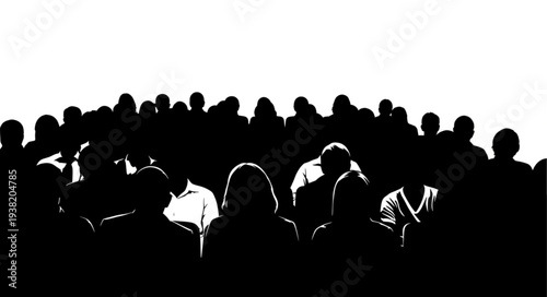 Silhouetted Crowd of People Standing Together.