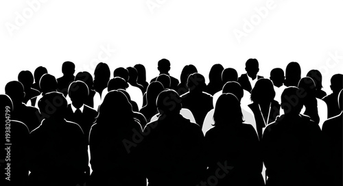 Silhouetted Crowd of People Standing Together.