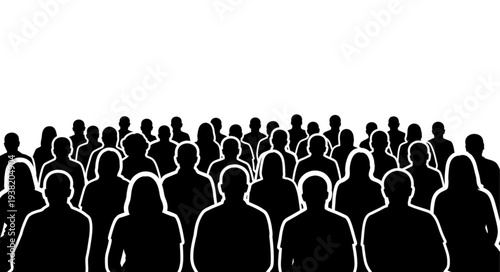 Silhouetted Crowd of People Standing Together.