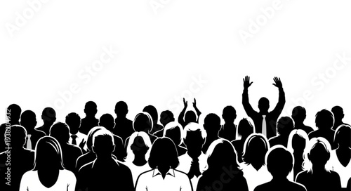 Silhouetted Crowd of People Standing Together.