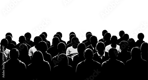 Silhouetted Crowd of People Standing Together.