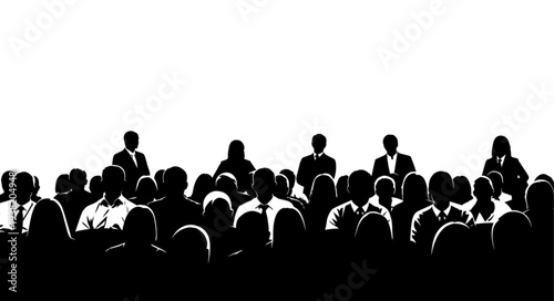 Silhouetted Crowd of People Standing Together.