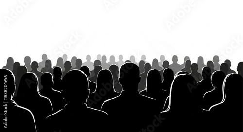 Silhouetted Crowd of People Standing Together.