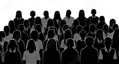 Silhouetted Crowd of People Standing Together.