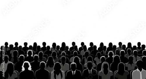 Silhouetted Crowd of People Standing Together.