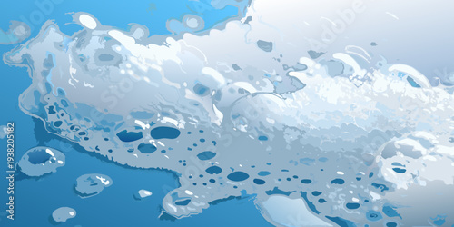 Abstract aerial view of swirling blue and white patterns resembling ice