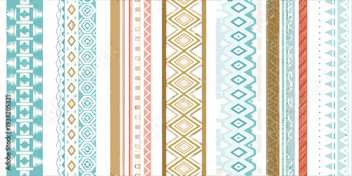 Colorful geometric patterns creating a vibrant vertically oriented textile design