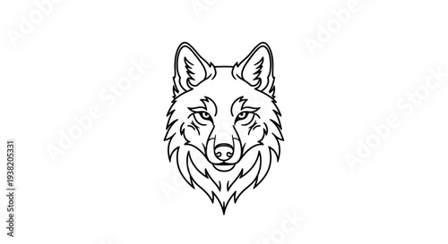 Black and White Wolf Head Illustration.