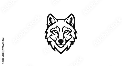 Black and White Wolf Head Illustration.
