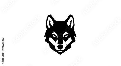 Black and white wolf head logo.