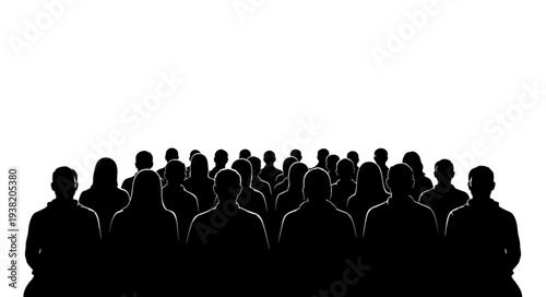 Silhouetted Crowd of People Standing Together.