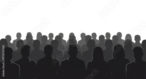 Silhouetted Crowd of People Standing Together.