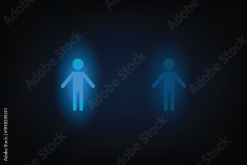 Glowing human icon indicator on dark background representing user status, online presence, or profile activity concept.