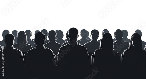 Silhouetted Crowd of People Standing Together.