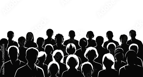 Silhouetted Crowd of People Standing Together.