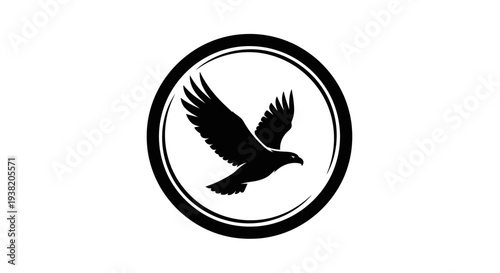 Black Bird Silhouette Flying Inside Circle.