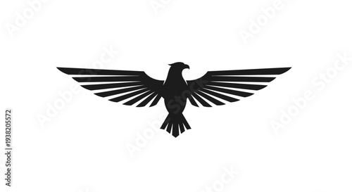 Black Bird Silhouette with Outstretched Wings Flying.