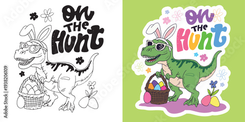 Happy Easter! Cute hand drawn doodle lettering quote about egg hunt. Lettering for t-shirt design, mug print, bag print, clothes fashion. 100% hand drawn vector image.