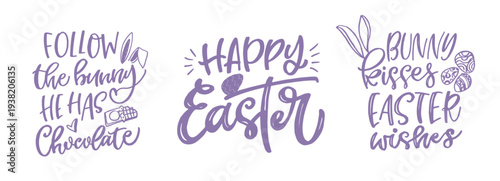 Happy Easter! Cute hand drawn doodle lettering quote about egg hunt. Lettering for t-shirt design, mug print, bag print, clothes fashion. 100% hand drawn vector image.