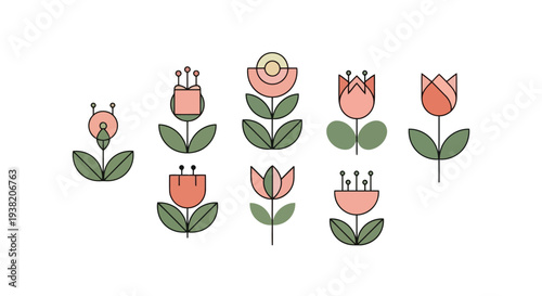 A delightful illustration of nine vibrant flowers in a charming garden scene