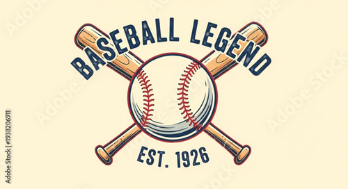 Vintage Baseball Legend Logo with Crossed Bats and Ball.
