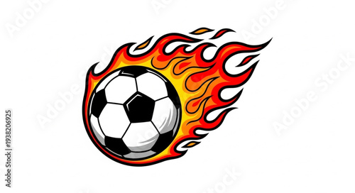 Fiery soccer ball on fire with flames.
