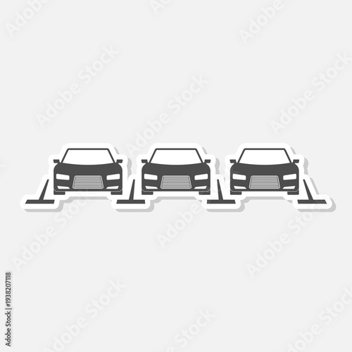 Parking lot cars icon sticker isolated on gray background