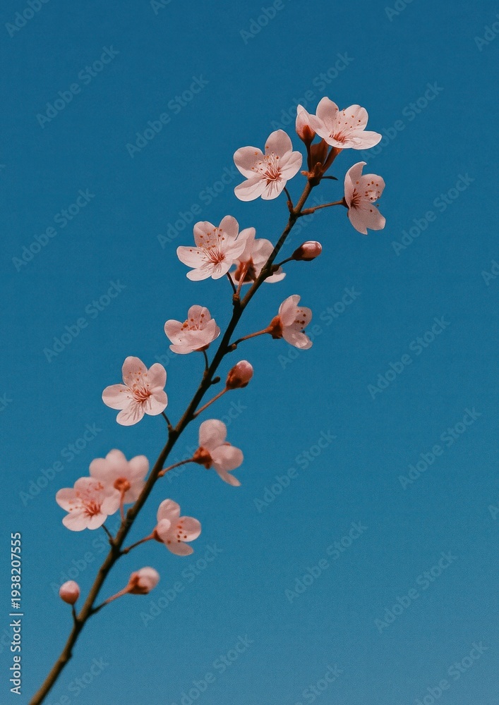 Naklejka premium Cherry blossoms against clear sky.