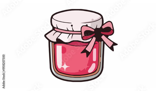 Rustic Fruit Jam Jar with Cloth Lid and Ribbon Sweet Food Vector Illustration