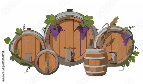 Rustic Wooden Brewing Barrels with Taps Vintage Storage Containers