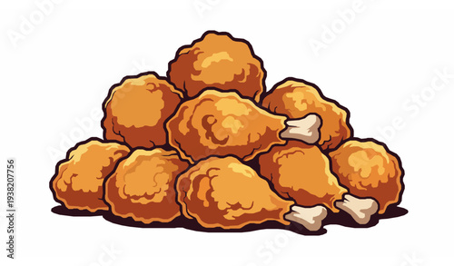 Pile of Crunchy Fried Chicken Pieces Fast Food Illustration
