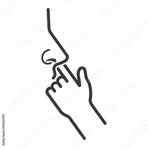 Isolated outline illustration of finger inserted into nose symbolizing nose picking habit, hygiene issue, personal behavior awareness, and health etiquette