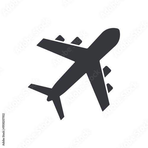 Isolated airplane pictogram icon representing aviation, air travel, transportation symbol commonly used for airport signage, navigation systems, and travel guidance