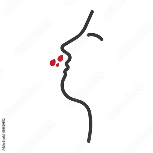 Isolated outline illustration of nose bleeding representing nosebleed condition, health symptom, medical issue, and emergency first aid awareness